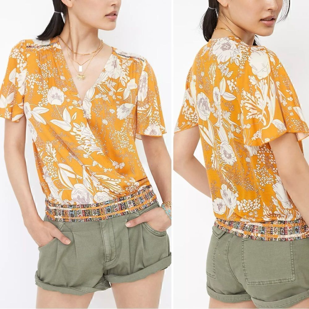 Anthropologie Tiny Floral Surplice Blouse Top